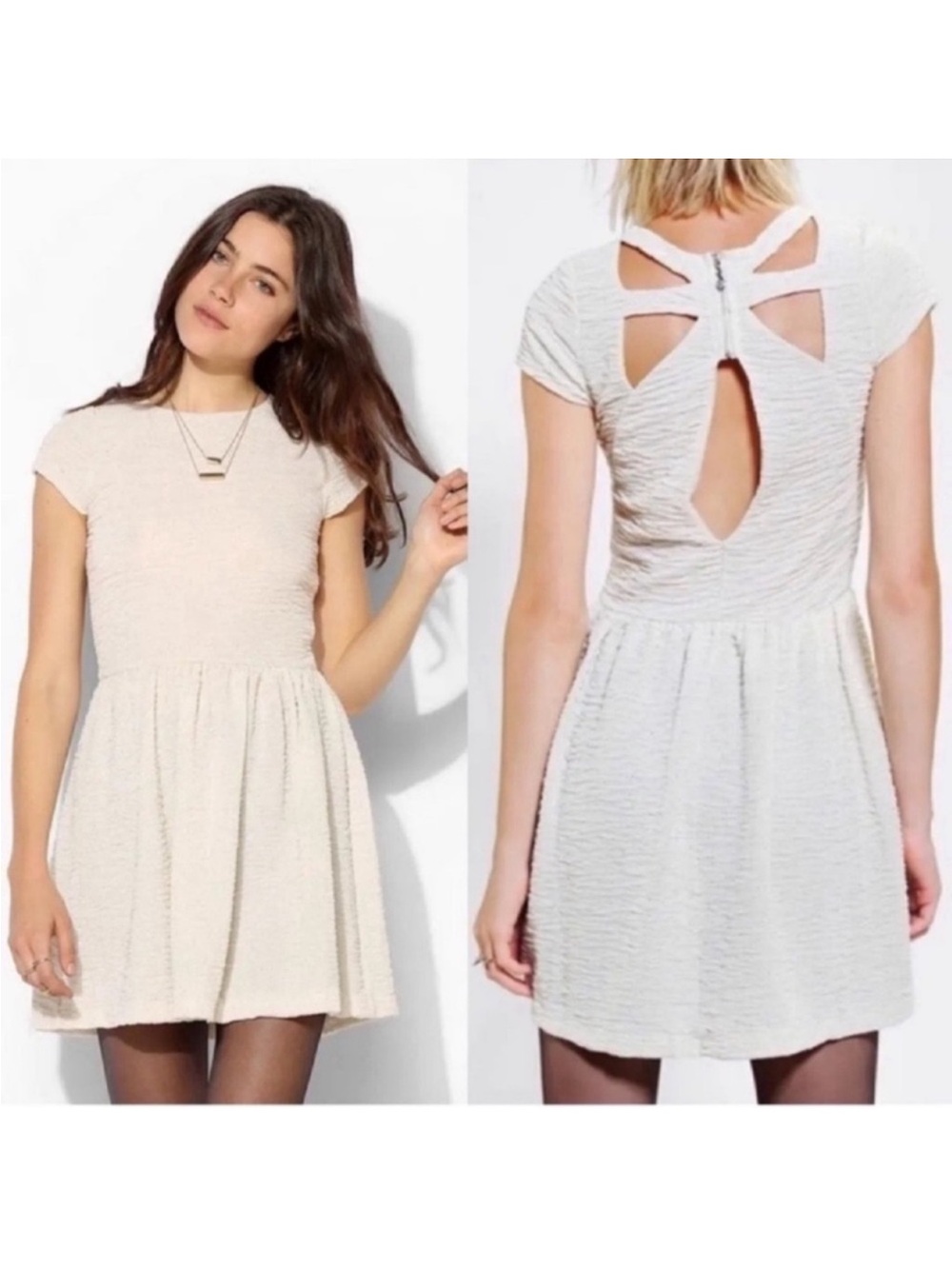 Urban Outfitters Kimchi Blue Sparkly Mini Dress Sz S Ivory Silver dots stretchy
